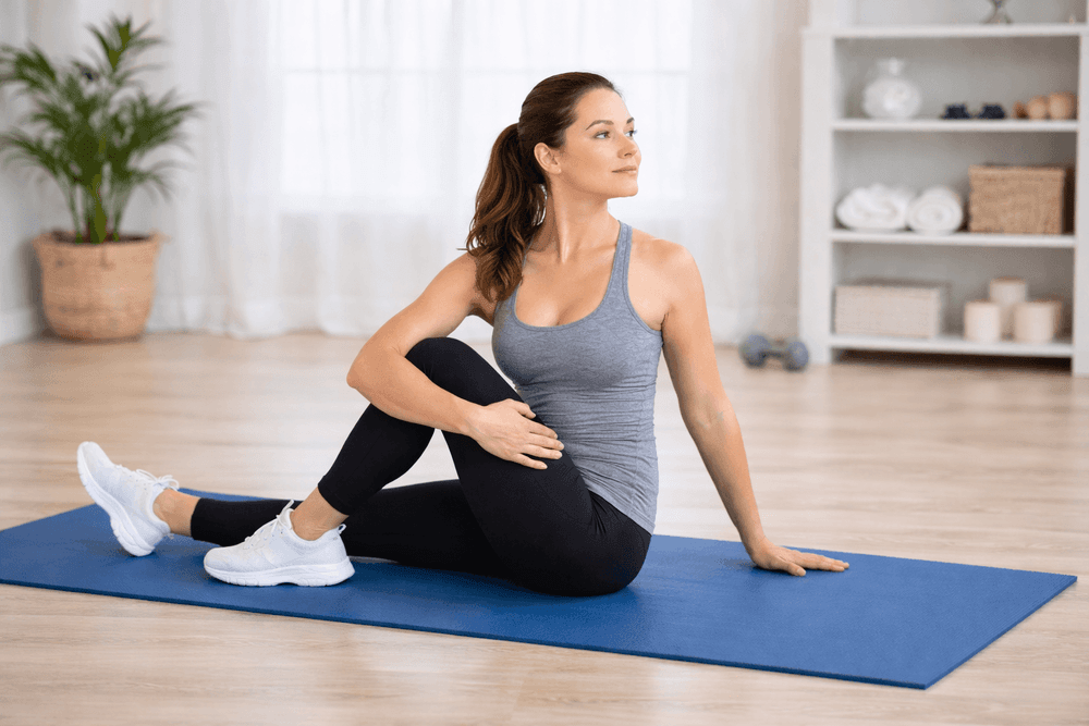 kobieta ćwicząca na macie w domu